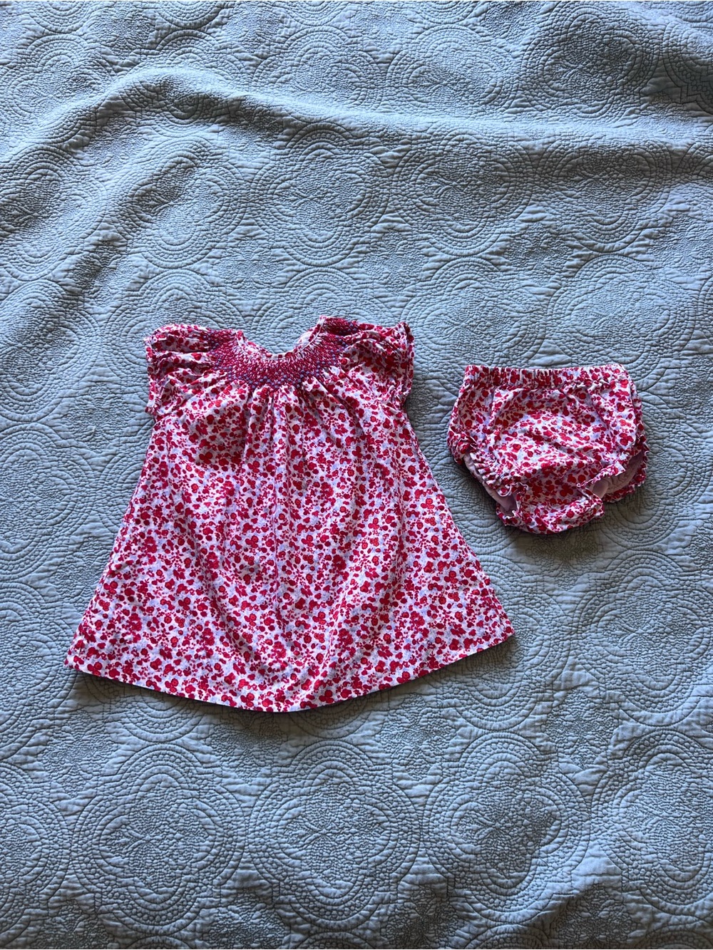 Baby Floral Smocked Dress with Matching Diaper Cover - Pink